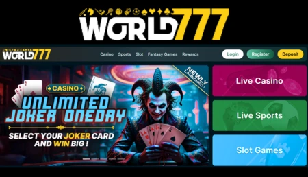 World777PK Game Banner with Joker Holding Card – Live Casino, Sports, and Slot Games in Pakistan