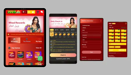 777B app showing deposit, daily bonus, and withdrawal options for Pakistani users