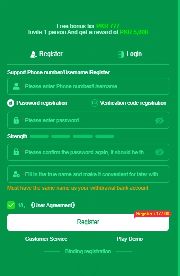 Create a new TD777 account with phone number