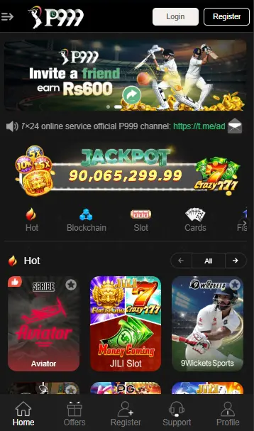 P999 Game App Home Screen – Earn Real Cash Online