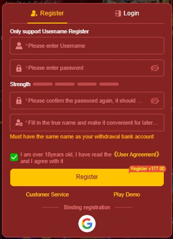 777fe game app registration screen in Pakistan