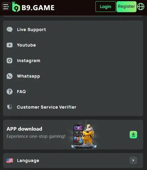 B9 Game official app download section interface