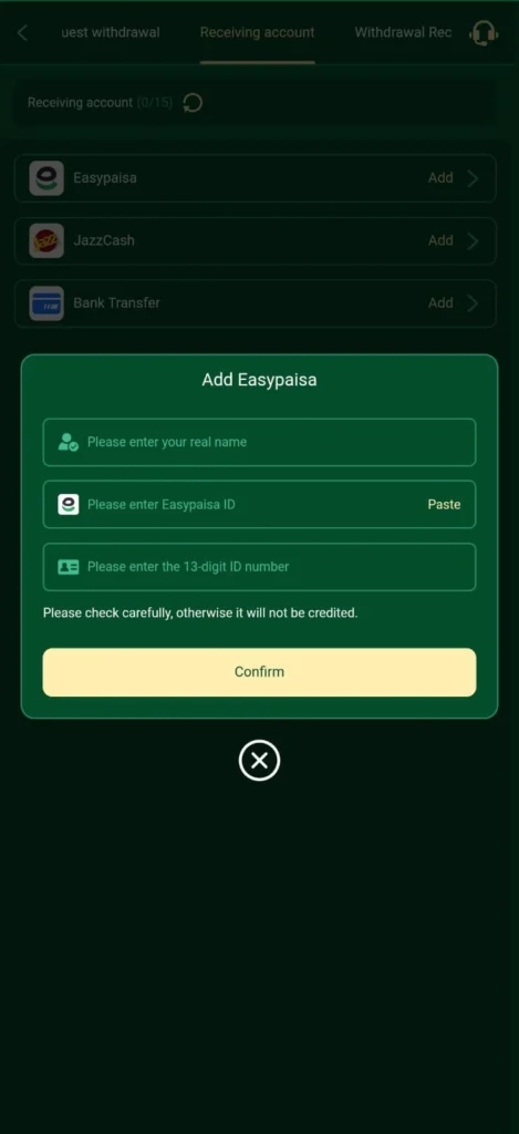 89F Game withdrawal to Easypaisa account for instant earnings transfer