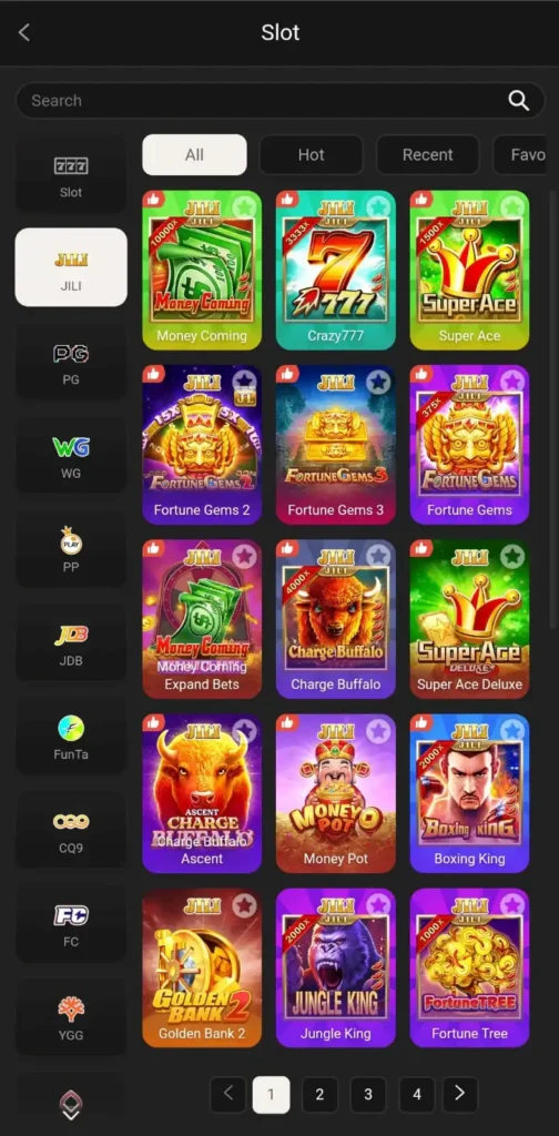 P999 App Game Lobby with Slots and Card Games