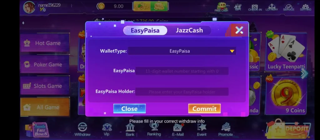 567ZK Game withdrawal process using JazzCash or Easypaisa in Pakistan
