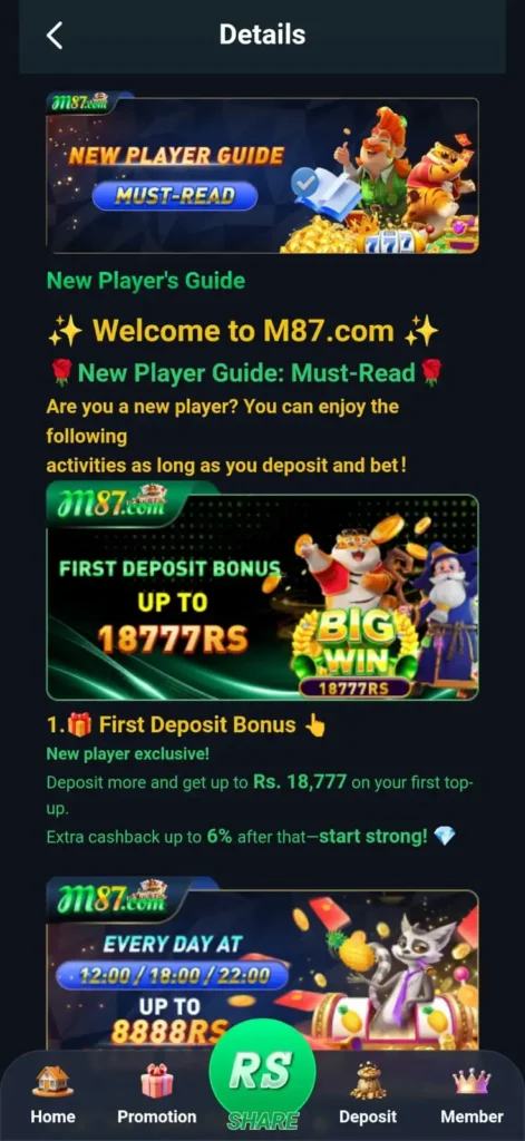 M87 Game new player guide and first deposit bonus up to Rs. 18,777