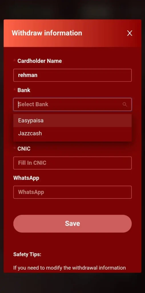Proof of money withdrawal from 777B Game via JazzCash