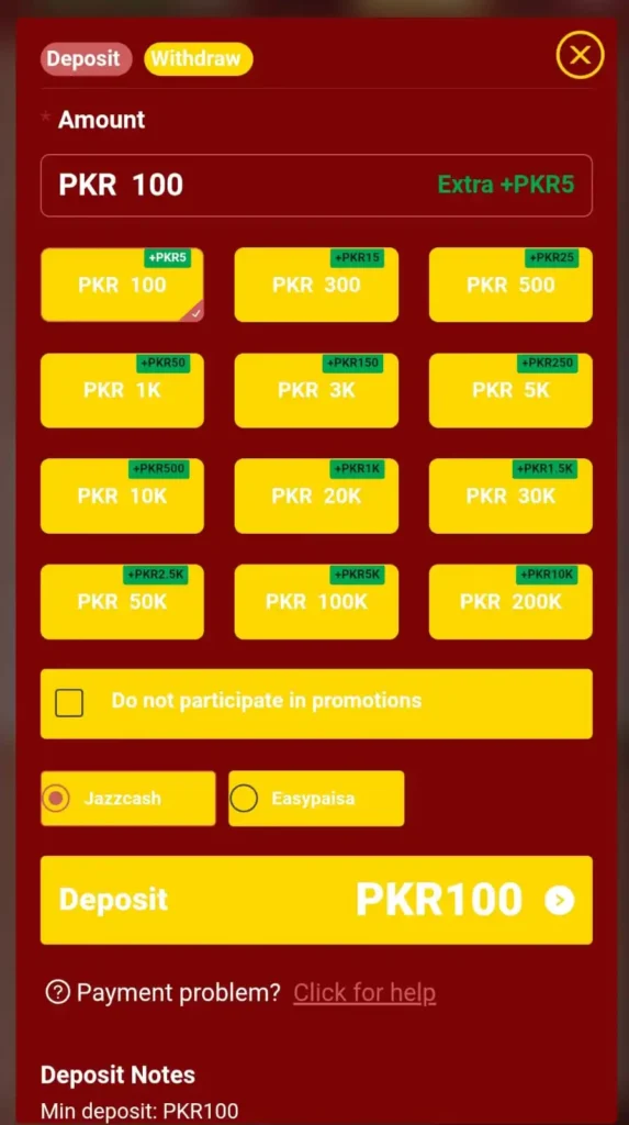 How to deposit money on 777B Game using JazzCash and EasyPaisa in Pakistan