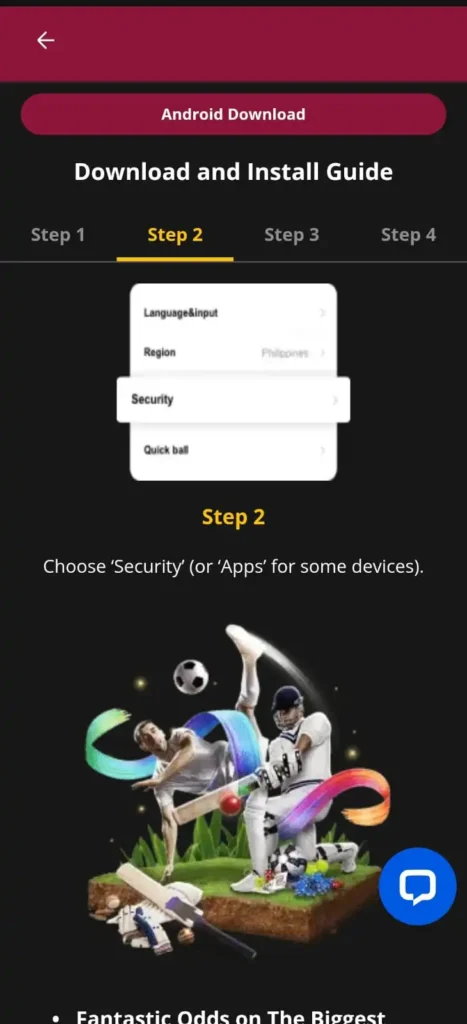 Select Security or Apps settings to allow installation of JW7 PKR app