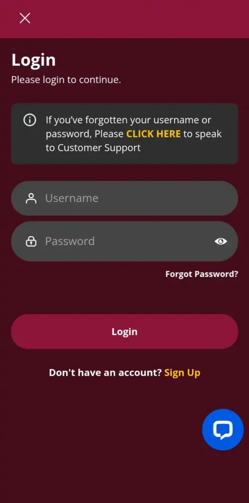 JW7 PKR game app login screen interface