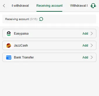 S55 withdrawal screen with Easypaisa, JazzCash, and bank options