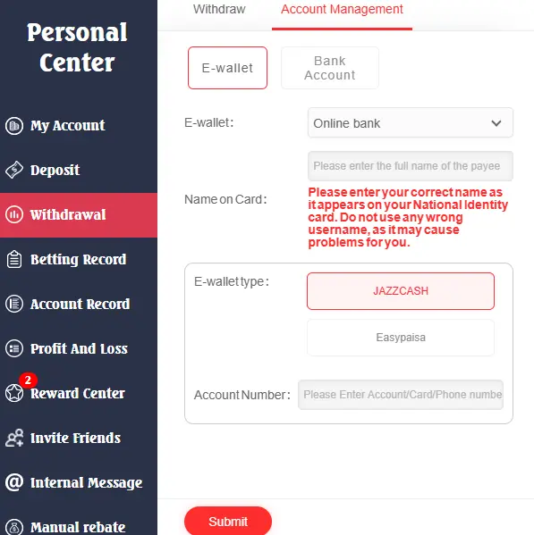 Betrupees withdrawal to JazzCash, Easypaisa, and bank account
