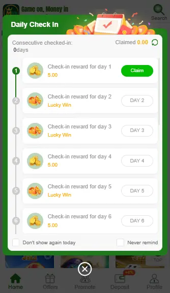MWIN Game daily login bonus rewards for Pakistani users