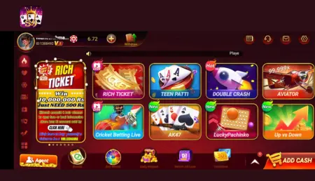 S9 Game Pakistan app lobby showing Rich Ticket, Aviator, and LuckyPachinko games