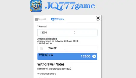 JQ777 Game withdrawal screen showing JazzCash and Easypaisa options