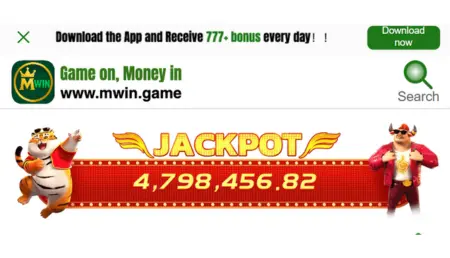 MWIN Game jackpot and 777 bonus promotional banner