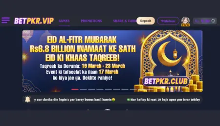 BETPKR Game dashboard and Eid event banner