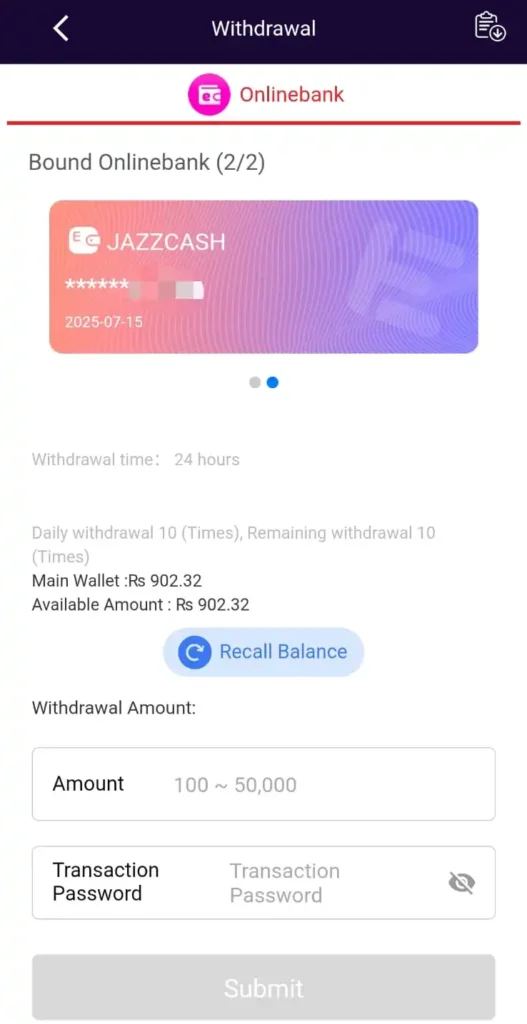 WINPKR Game Withdrawal Proof via JazzCash in Pakistan