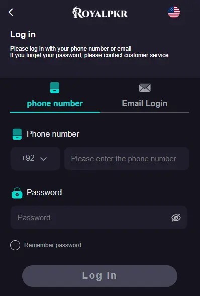 Royal PKR Game Login button for user dashboard access in Pakistani earning app