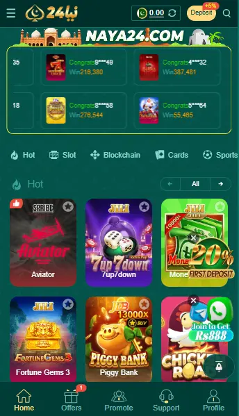 Naya24 Game app home screen showing popular online earning games