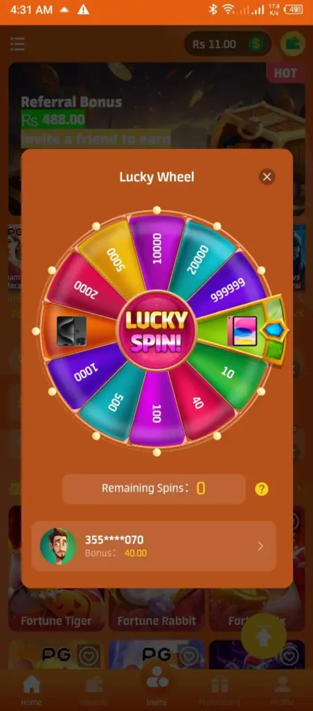 LS168 game lucky spin wheel with daily rewards and coins.