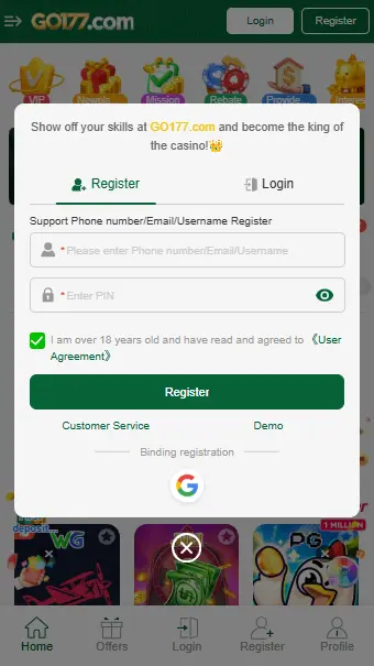 GO177 game registration page for Pakistani users.
