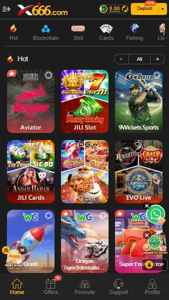 X666 Game Pakistan home screen showing Aviator, slots, and card games.