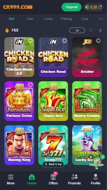 CK999 Game APK main menu showing popular earning games in Pakistan.