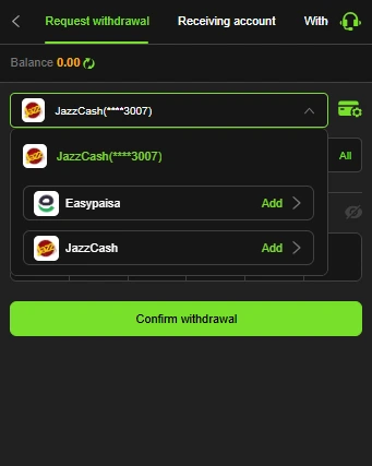 VG70 Game withdrawal options with JazzCash and Easypaisa in Pakistan