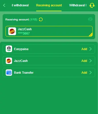 MJ77 withdrawal options with JazzCash, Easypaisa, and bank transfer in Pakistan.