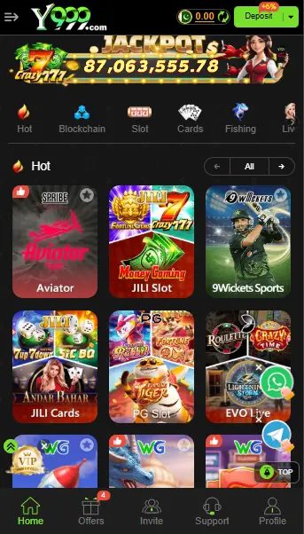 Y999 game lobby with hot slot and sports games
