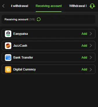 Y999 withdraw page with Easypaisa, JazzCash, bank transfer, digital currency