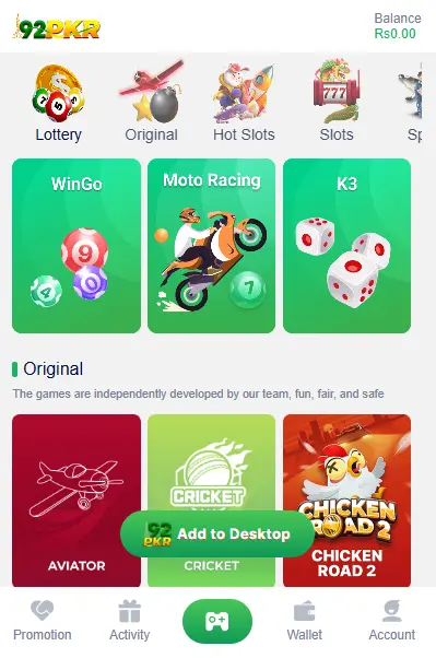 92 PKR Game Lobby – Aviator, Cricket, Chicken Road, Slots, Moto Racing