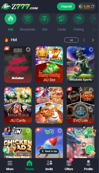 Z777 Game home screen Pakistan online earning app interface