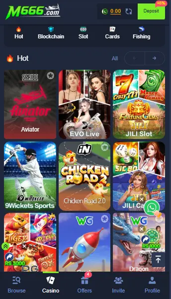 M666 Game app home screen showing popular casino and sports games in Pakistan