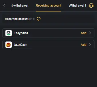 Withdrawal account setup with Easypaisa and JazzCash