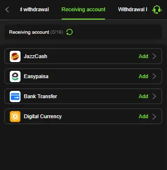 7VV Game withdrawal options including JazzCash, Easypaisa, and bank transfer in Pakistan.