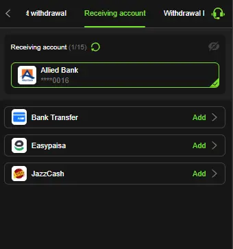GoGame withdrawal options with JazzCash, Easypaisa, and bank transfer