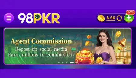 98PKR agent commission banner showing social media repost reward offer