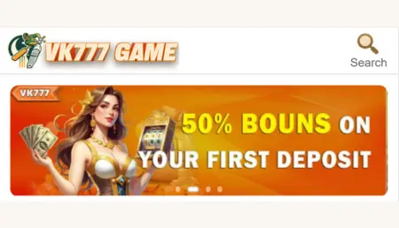 VK777 Game 50 percent bonus offer on first deposit Pakistan