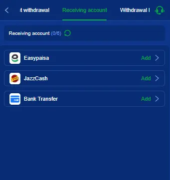 WC777 withdrawal methods including Easypaisa, JazzCash, and bank transfer options