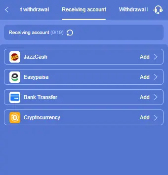 Y444 withdrawal methods including JazzCash Easypaisa bank transfer and crypto