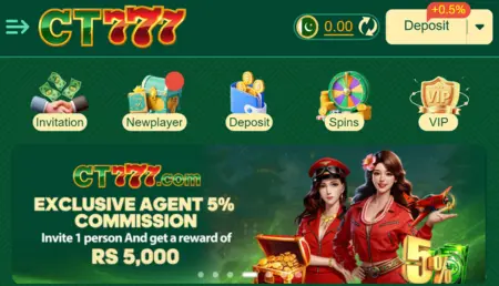 CT777 Game dashboard showing deposit, spins and VIP features