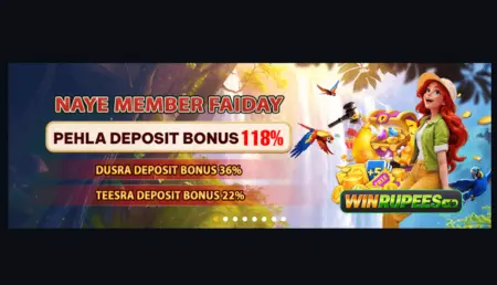 WinRupees welcome bonus banner showing 118% first deposit offer