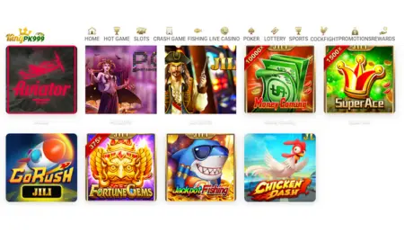 KingPK999 casino games menu featuring Aviator, slots, fishing and arcade games