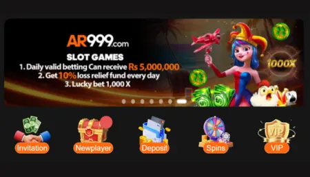 AR999 game banner showcasing slot games and rewards