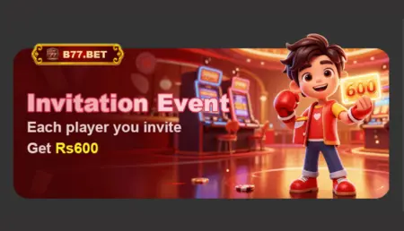 B77 Game invitation banner showing Rs600 reward per invite