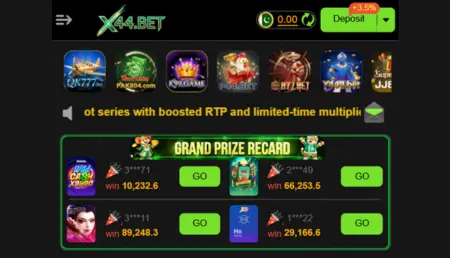 X44 Game cashback promotion banner showing reward prize pool
