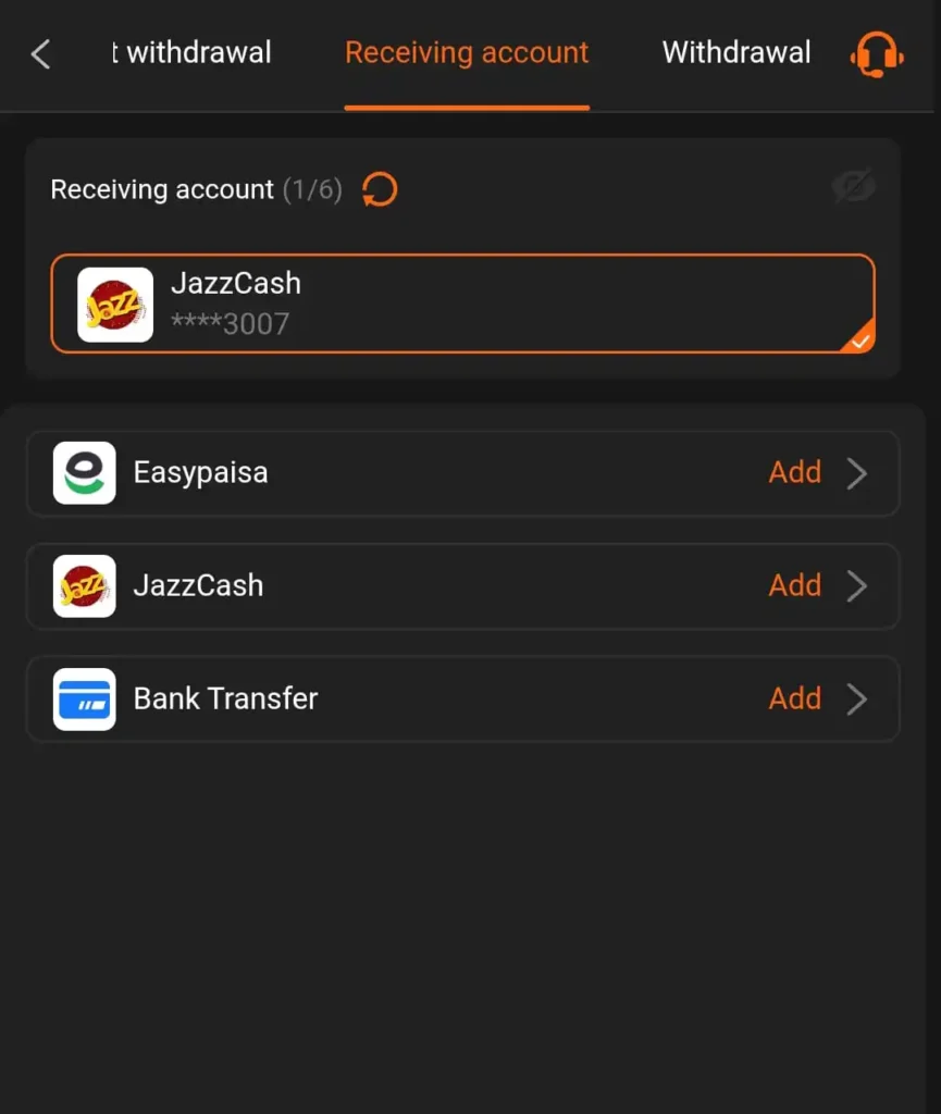 AR999 game withdrawal screen with JazzCash, Easypaisa and bank options