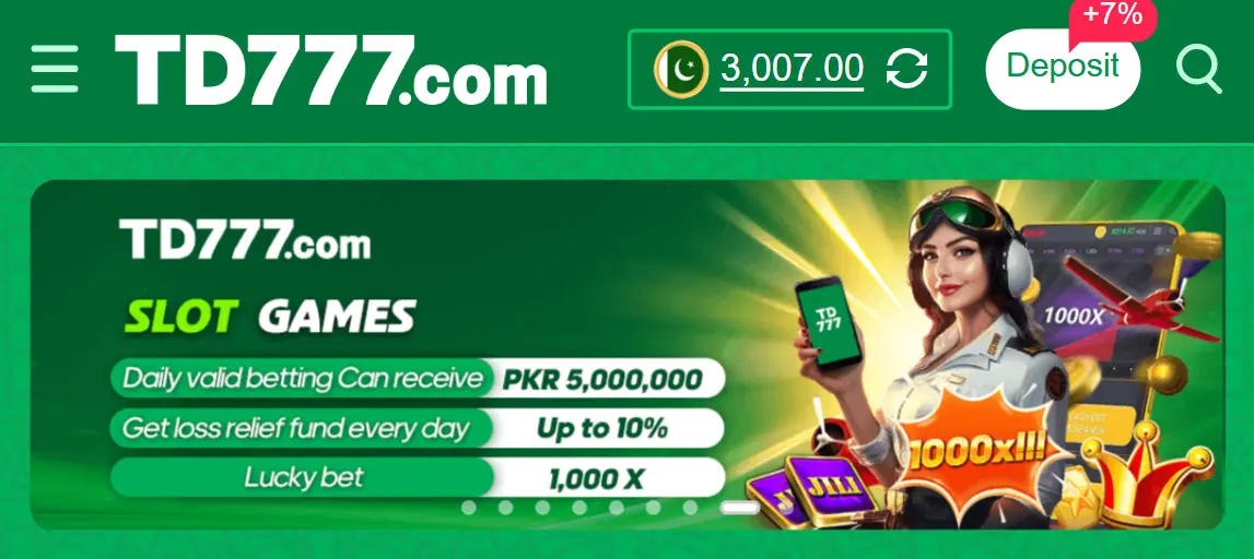 TD777 Game promotional banner shown in the Android app for Pakistani users